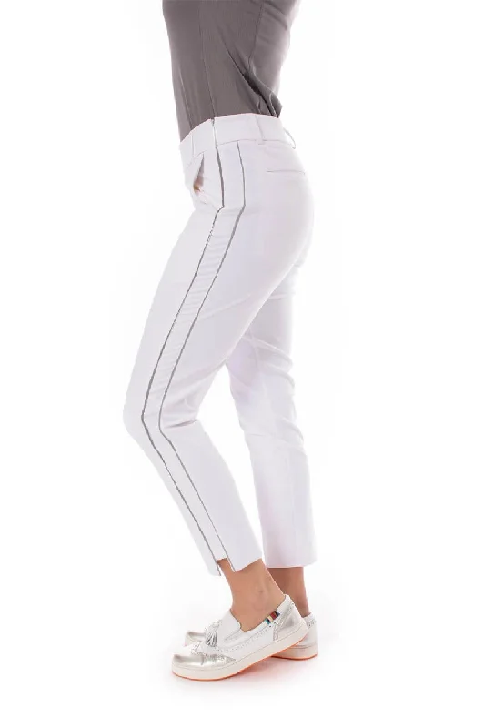 Golftini: Women's White with Silver Pull-On Stretch Ankle Pant