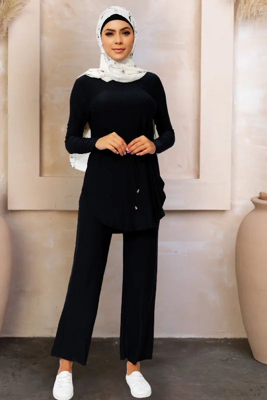 Black Ribbed Tunic & Pants Set