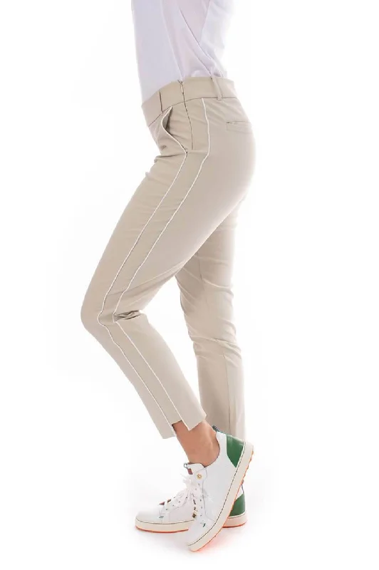 Golftini Women's Khaki with White Stripe Pull-On Stretch Ankle Pant (Size XS) SALE