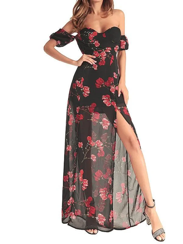 2018 New Chiffon Printed Irregular Maxi Dress