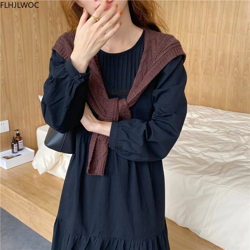 2022 Design Japan Style Women Spring Autumn Basic Wear Casual Loose Robe Solid Cotton Blend Vintage Long Maxi Dress O2660