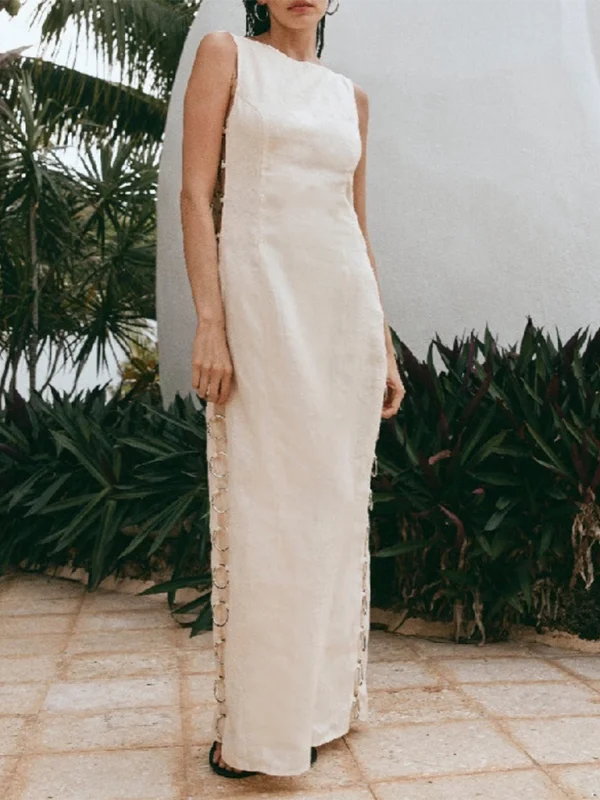 Bella's Sleeveless Maxi Dress with Decorative Hoops