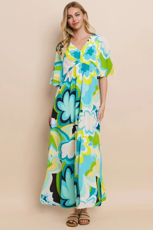 Blue Zone Planet |  ODDI Floral Printed Slit Maxi Dress