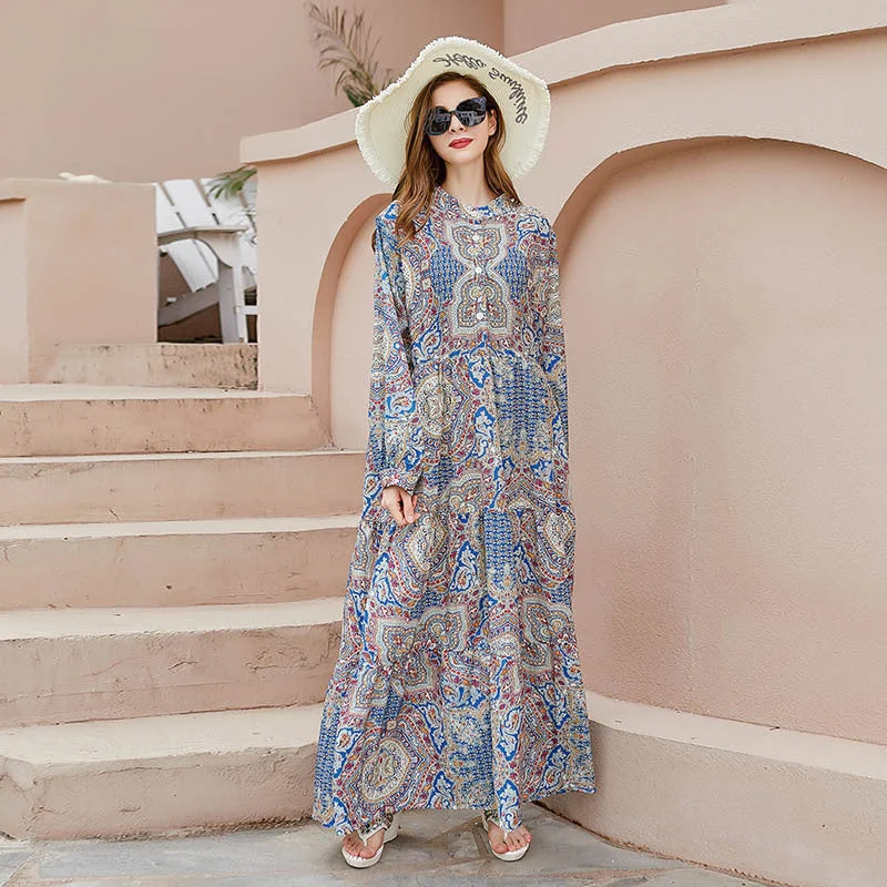 Bohemian Plus Sizes Floral Print Long Maxi Dresses