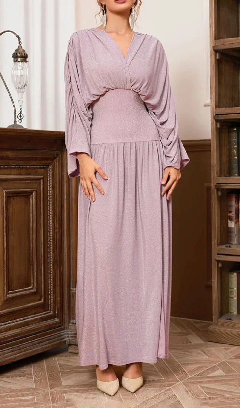 DEEP V-NECK LONG SLEEVE MAXI DRESS