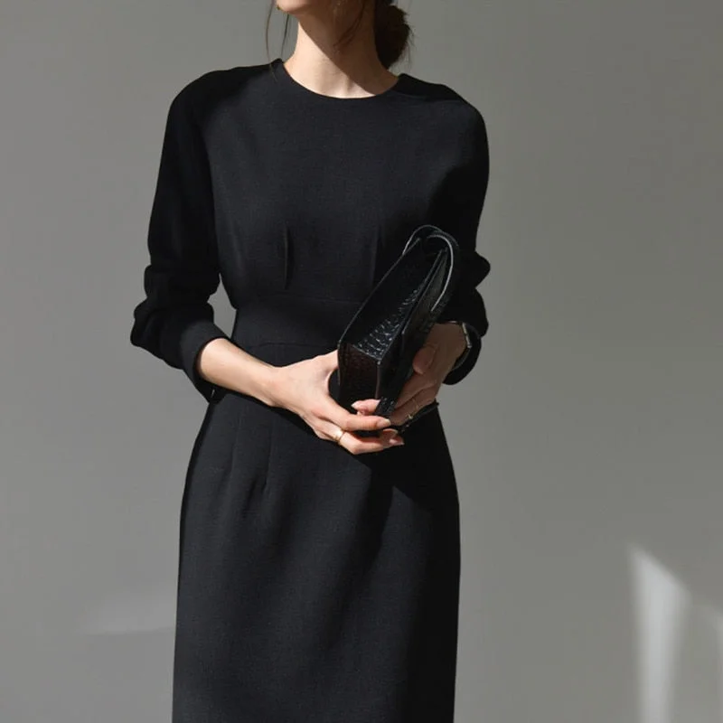 HziriP Minimalist Maxi Dress women 2022 Autumn Winter Bottoming Dress Elegant OL Long Sleeve Package Hip Dresses