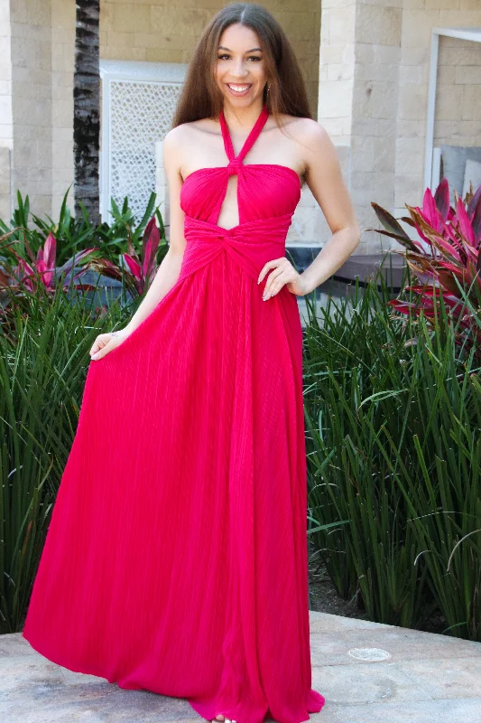 Misha Cutout Pleated Maxi Dress: Hot Pink