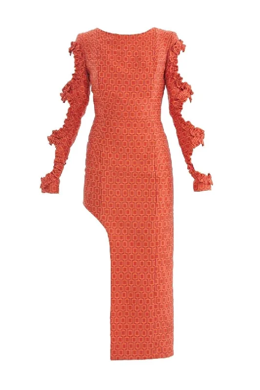 ORANGE RUFFLE CUT-OUT MAXI DRESS