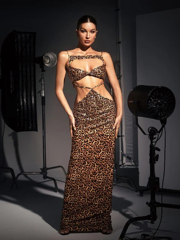 Peyton Crystal Embellished Leopard Maxi Dress