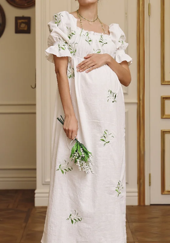 LINEN LILY EMBROIDERY MAXI DRESS