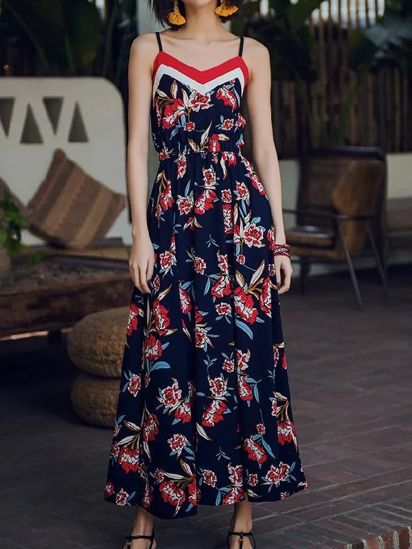 2018 New Spaghetti Strap Printed Bohemia Beach Maxi Dress