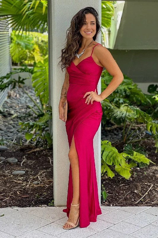 Deep Red Maxi Dress With Slit