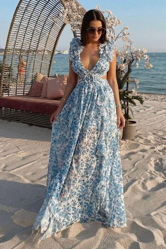 FLORAL RUFFLE MAXI DRESS