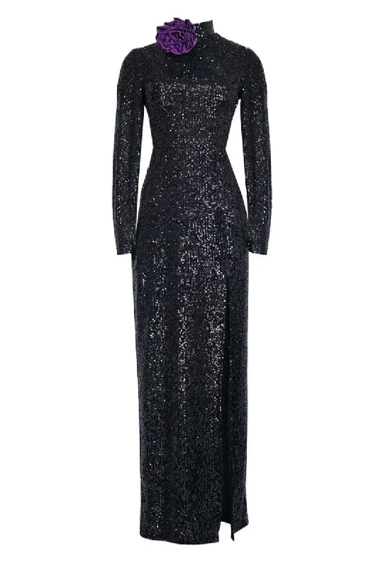 FULL LENGTH SEQUINS BLACK MAXI DRESS