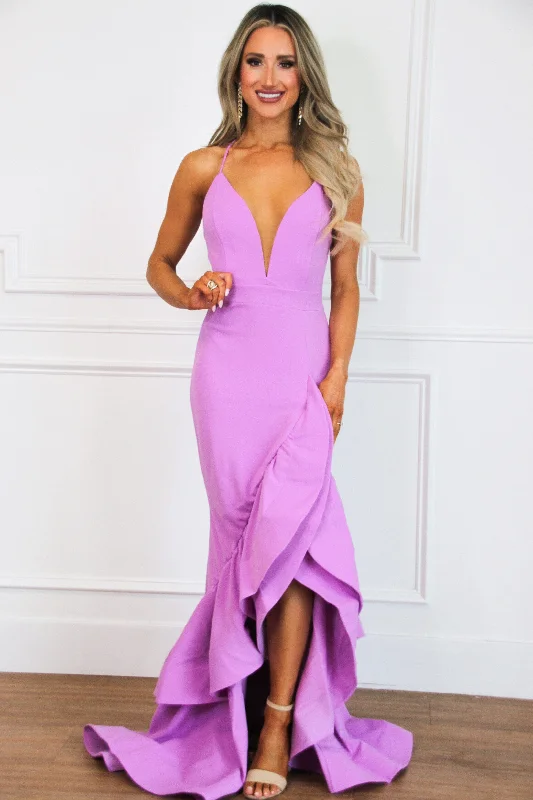 Keep Me in Mind Ruffle Maxi Dress: Lavender