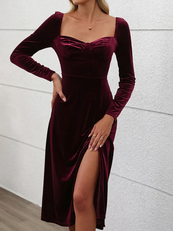 Blue Zone Planet | New style party velvet maxi dress autumn and winter dress slit dress