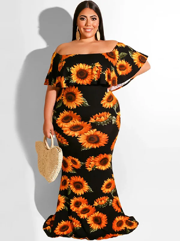 Plus Size Off Shoulder Backless Maxi Dresses