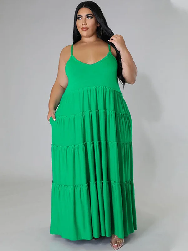 Plus Size Sleeveless Ruffle Maxi Dresses