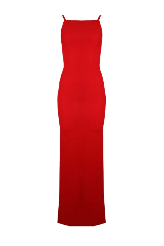 RED BOATNECK MAXI DRESS