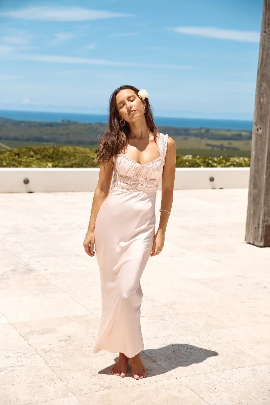 Sleeping Beauty Satin Maxi Dress Pink