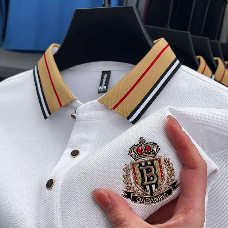 2024 High End Brand Men's Spring New Exquisite Embroidered Silk Polo Shirt Trend Casual Comfortable Lapel T-Shirt Top Men's Wear