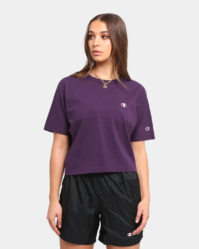 Champion Women's Heritage Crop C-Logo Short Sleeve T-Shirt Purple Peb CSI