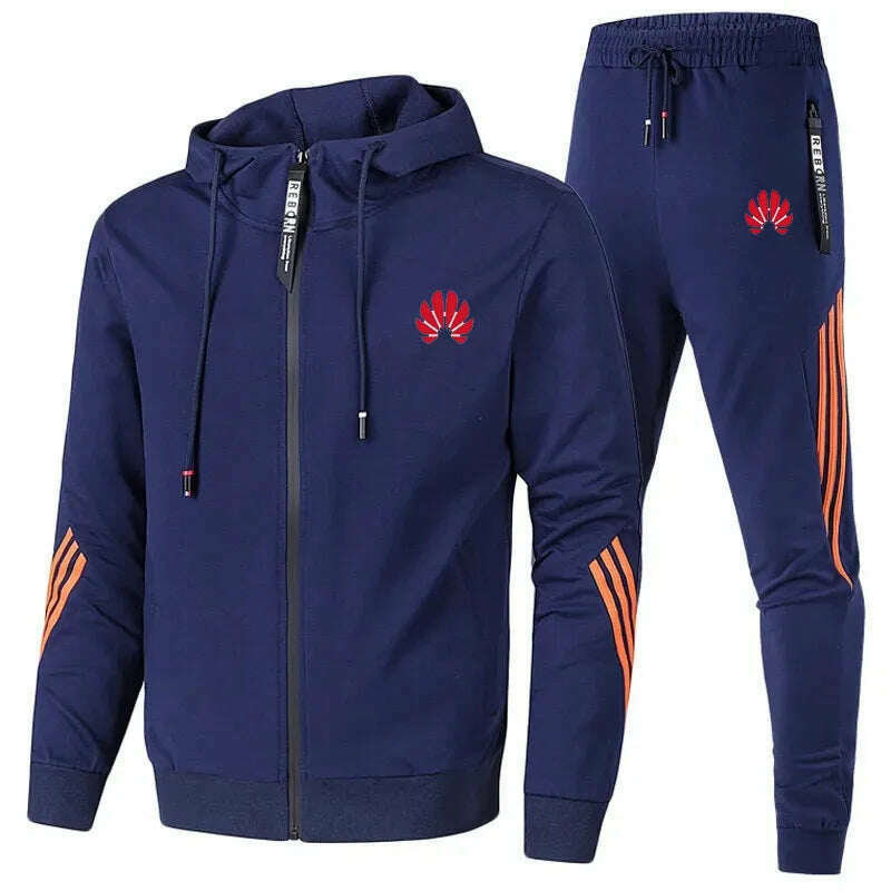 Men's printed two-piece sportswear set with zippered hooded sweatshirt and pants, fitness and running men's clothing 2024