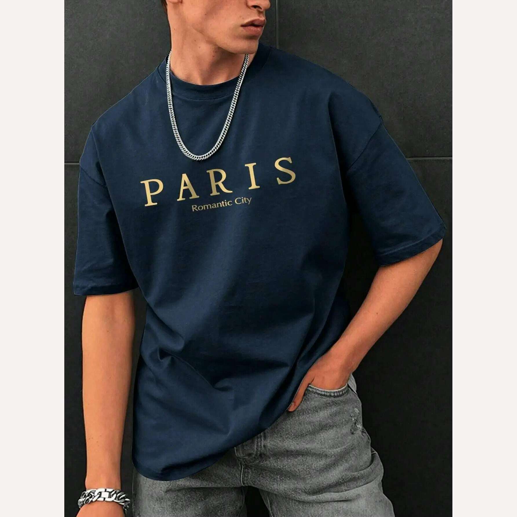 Paris Romantic City Letter Graphic Print Tees Men T-Shirt Summer Loose Clothing Loose Cotton Oversize Tshirt Street Soft Tops