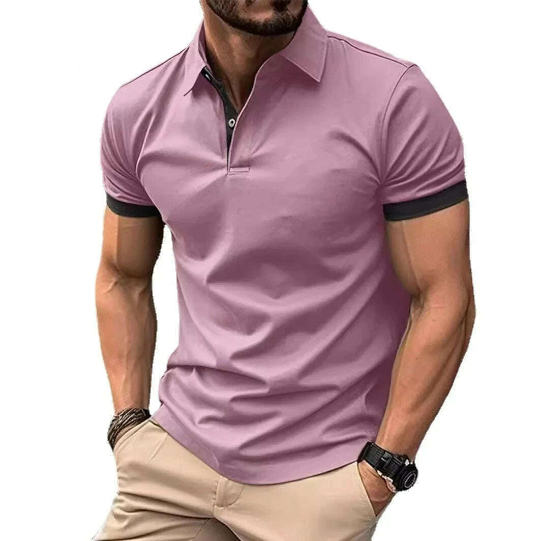 Summer Men Polo Shirts Men Short Sleeve Shirt Contrast Color Lightweight Streetwear Casual  Lapel Collar Tops