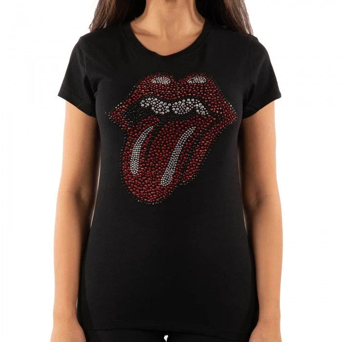 The Rolling Stones Womens/Ladies Classic Tongue Diamante T-Shirt