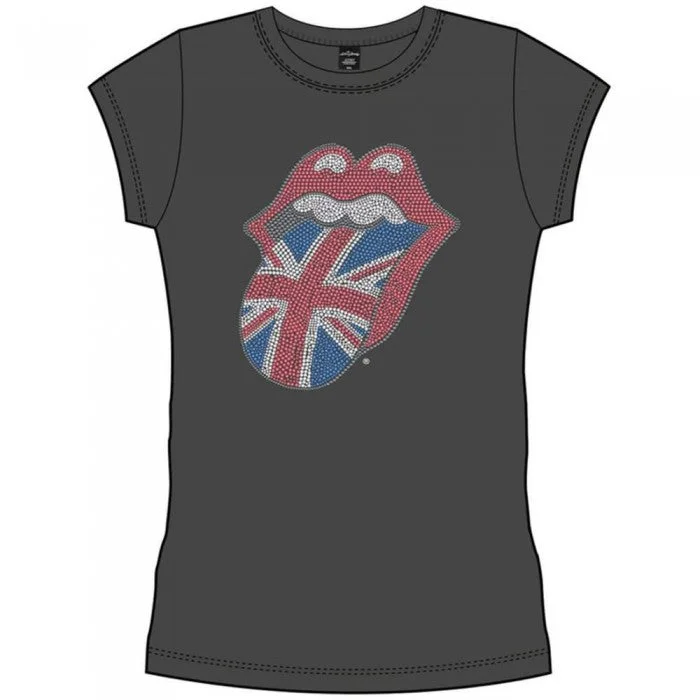 The Rolling Stones Womens/Ladies Classic Union Jack Diamante Logo T-Shirt