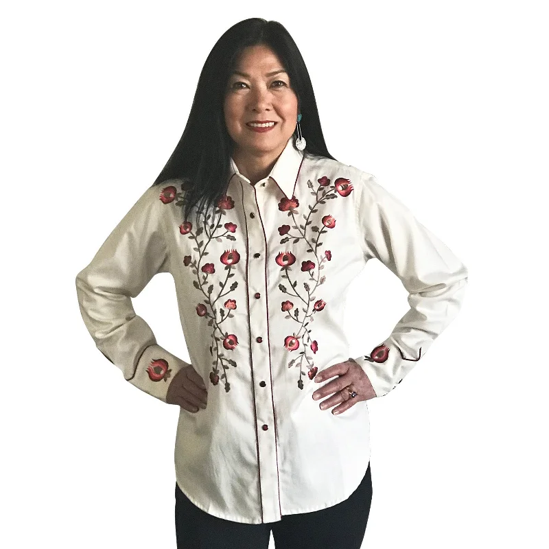 Women's Ivory Thistle Embroidered Snap Shirt