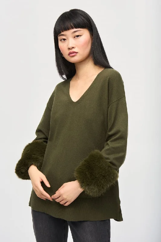 Blouse with Fur Cuff - Iguana