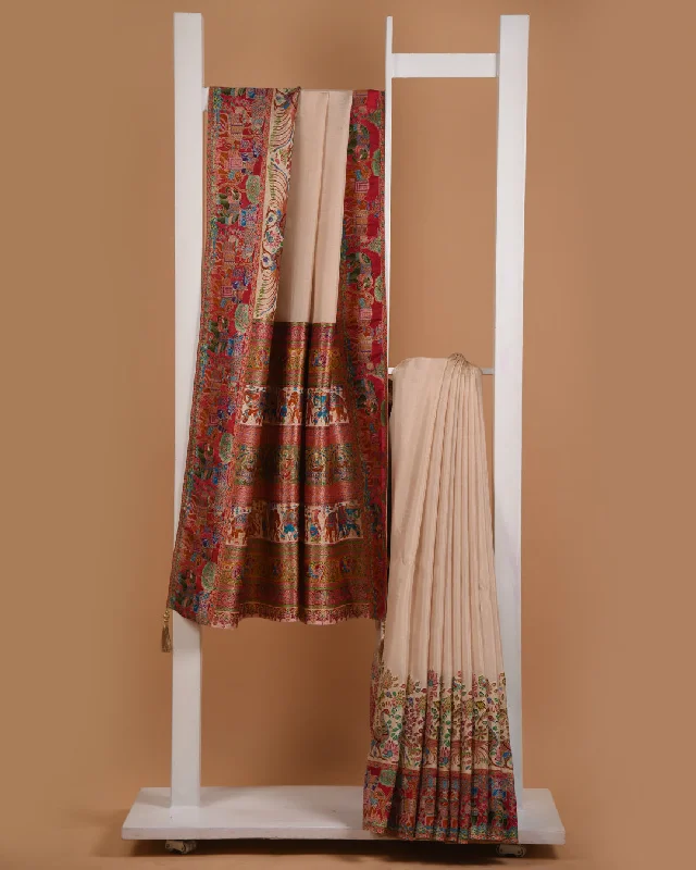 Cream Silk Viscose Jamdani Woven Saree With Silk Woven Blouse