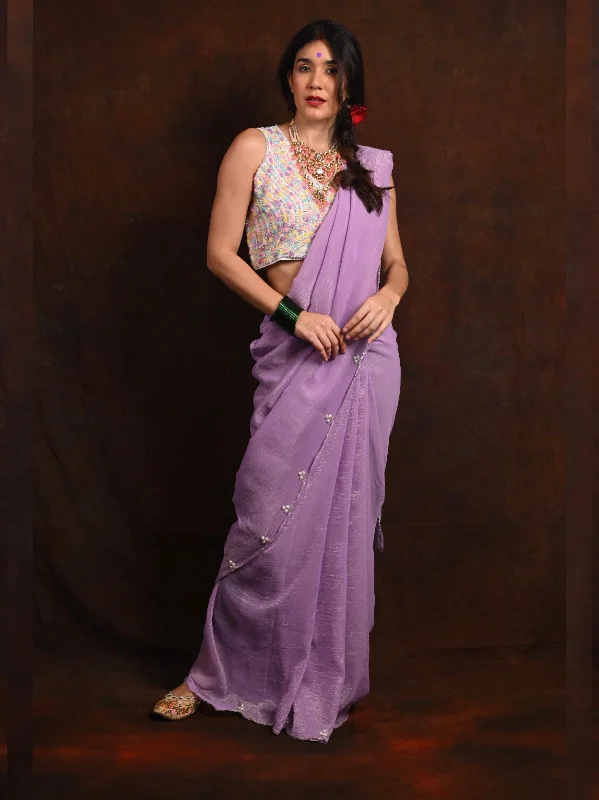 Elegant Crunchi Crush Saree with Readymade Banarasi Silk Blouse S2011