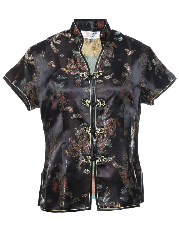 Jacquard Floral Print Evening Blouse - M