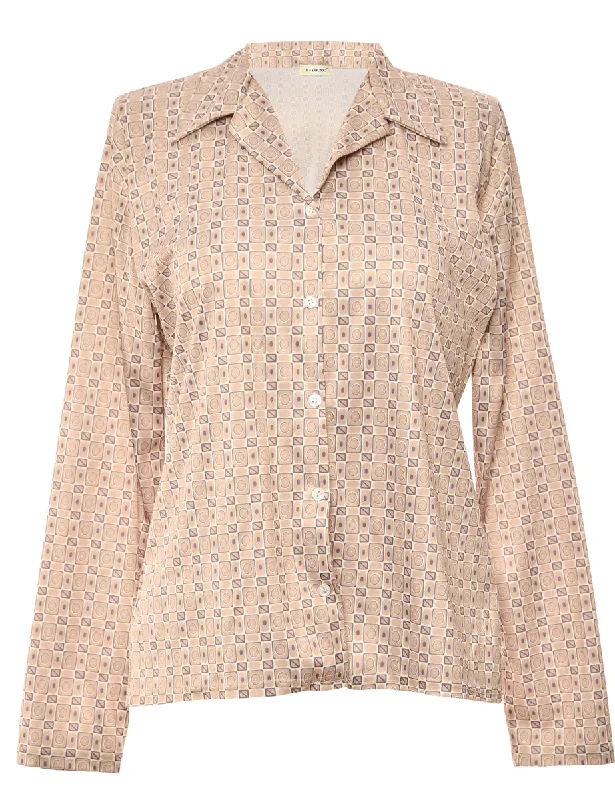 Long Sleeved Light Brown Blouse - M