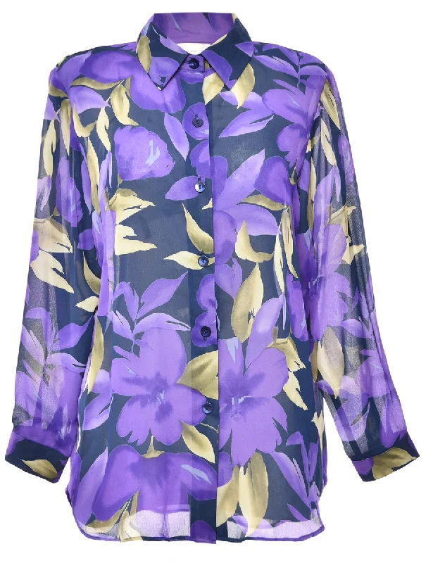 Long Sleeved Purple Blouse - M