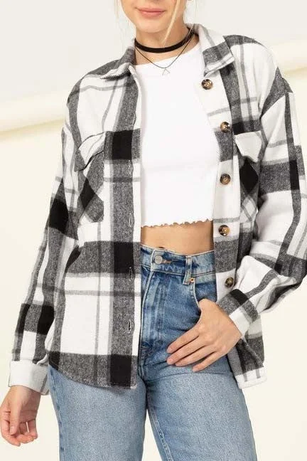 Plaid Flap Pocket Oversized Shacket