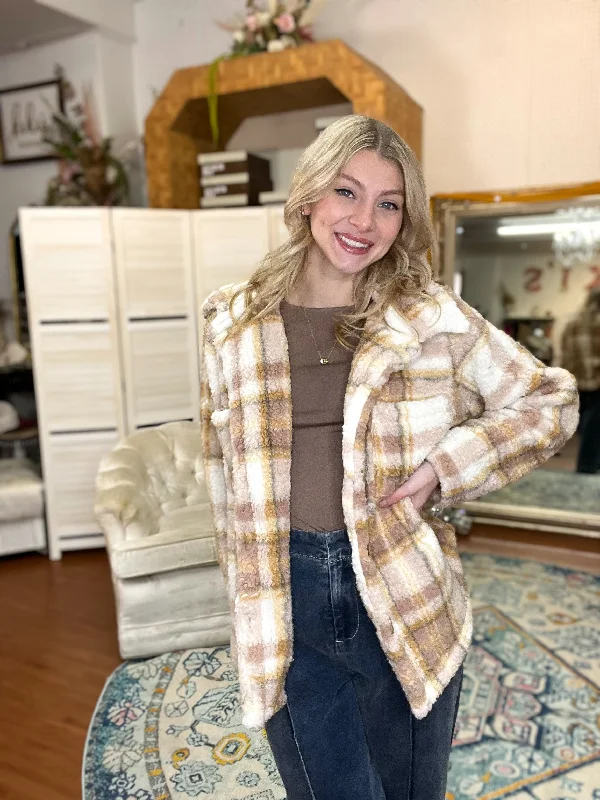 Sable & Blush Brushed Plaid Button Up Shacket