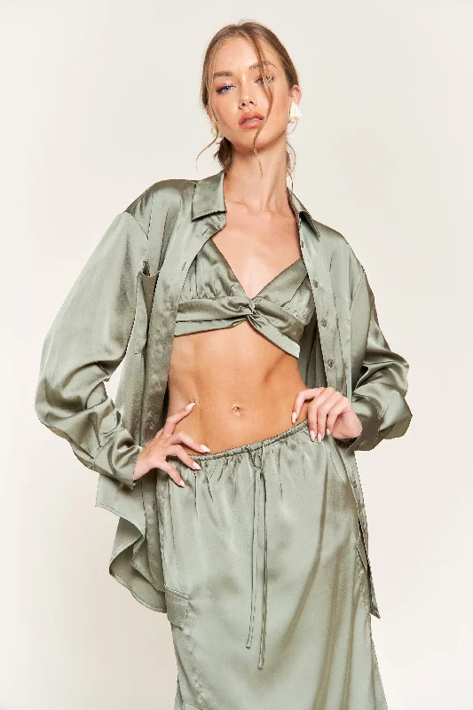 SAGE GREEN COLLARED BLOUSE AND CROP TOP ST10019