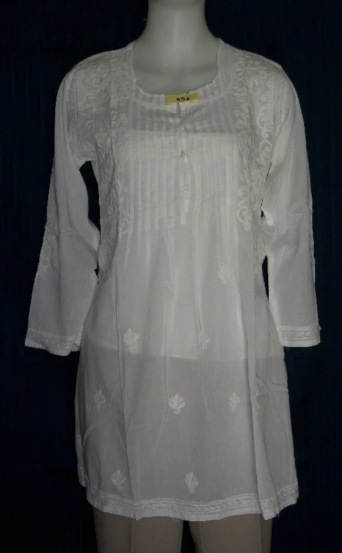 Blouse 456 White Cotton Embroidered Tunic Top Kurti Small S Size