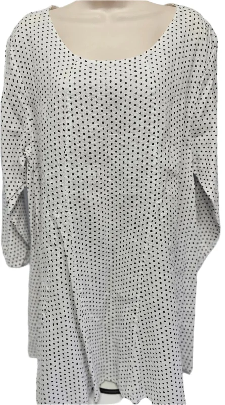 Women's Long Blouse-White with Black Dots-lT376F3