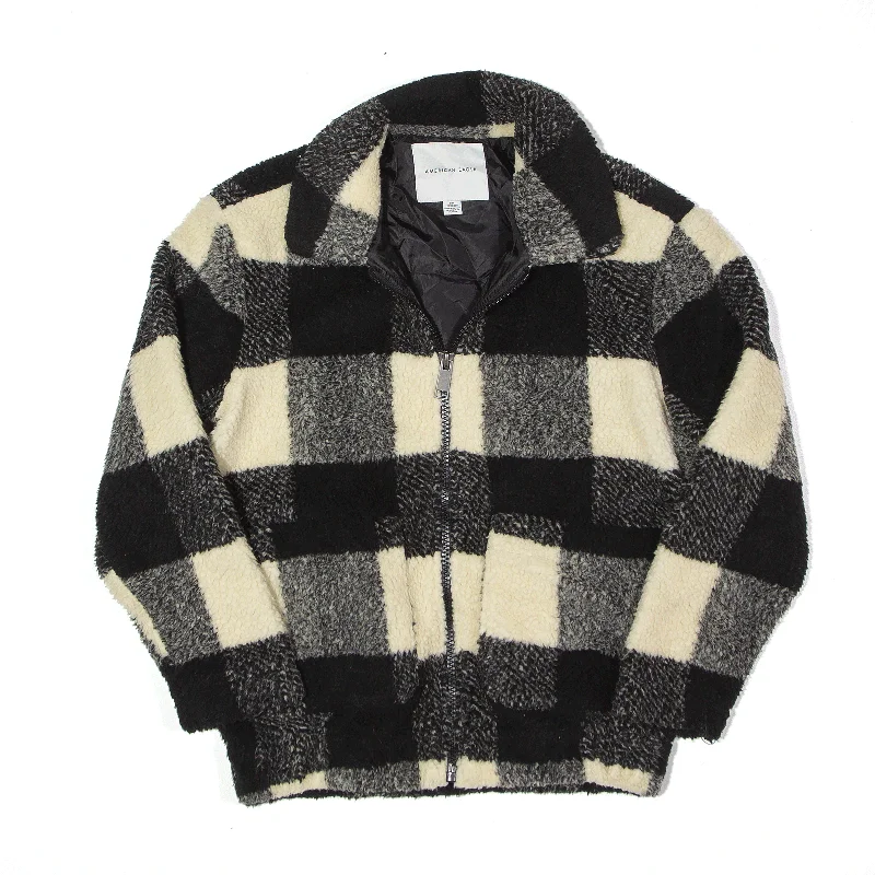 AMERICAN EAGLE Jacket Black Check Fleece Womens XXS