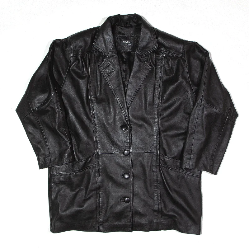 ARM'S Black Leather Overcoat Jacket 2XL