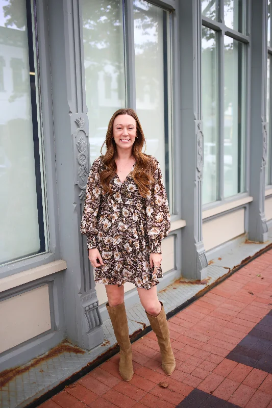 Long Sleeve Floral Mini Dress | Boutique Elise | Sydney Elegant Lace-Up Mini Dress