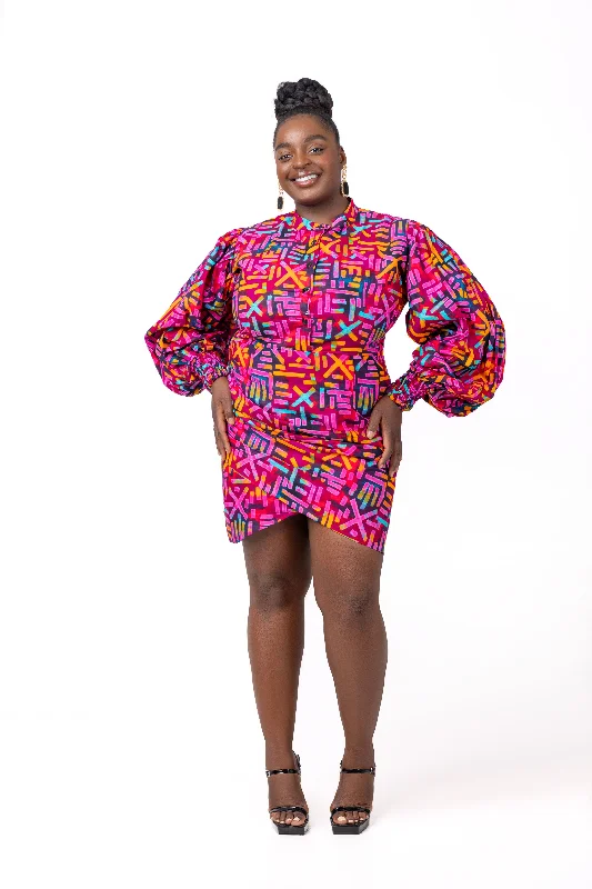 Betty Ankara Short Mini Dress | Pink African Print Comfortable Casual Mini Dress