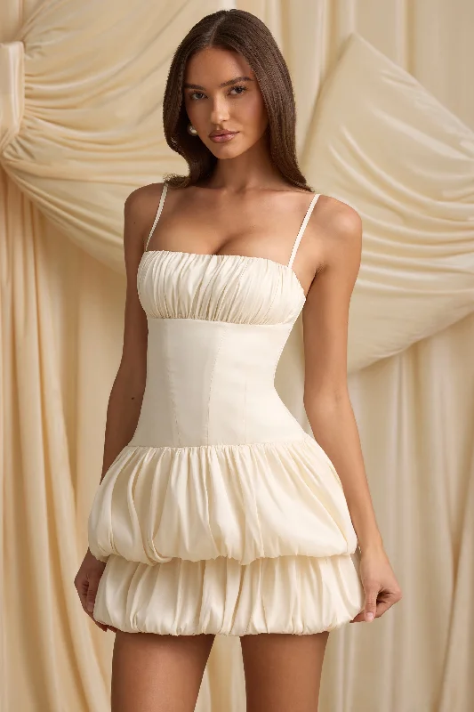 Layered Bubble Hem Corset Mini Dress in Ivory Fashionable Party Mini Dress