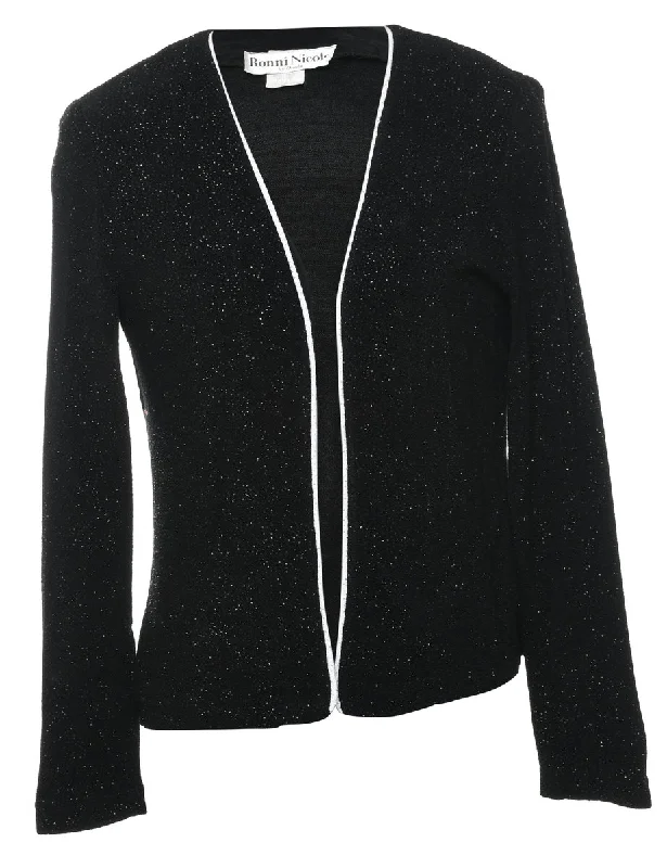 Classic Black Sparkly Contrast Trim Evening Jacket - S