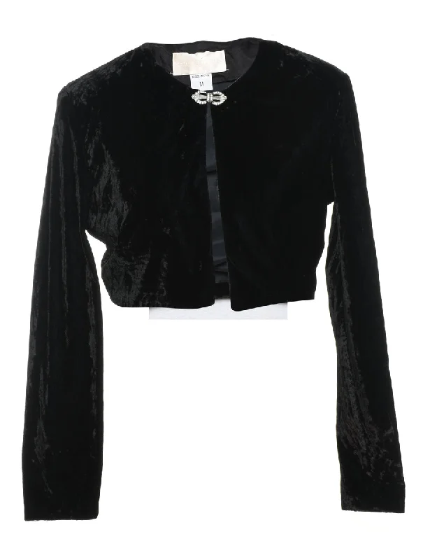 Cropped Black Velvet Evening Jacket - M